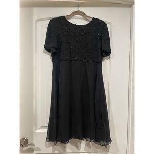 Vintage Allure Silk Beaded Dress Womens Size Large Black